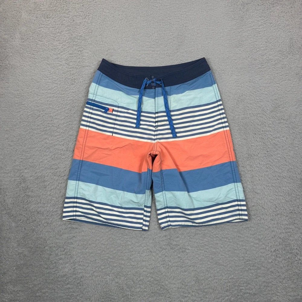 Patagonia Boys Costa Rica Baggies Board Shorts Blue Orange Striped Size 12